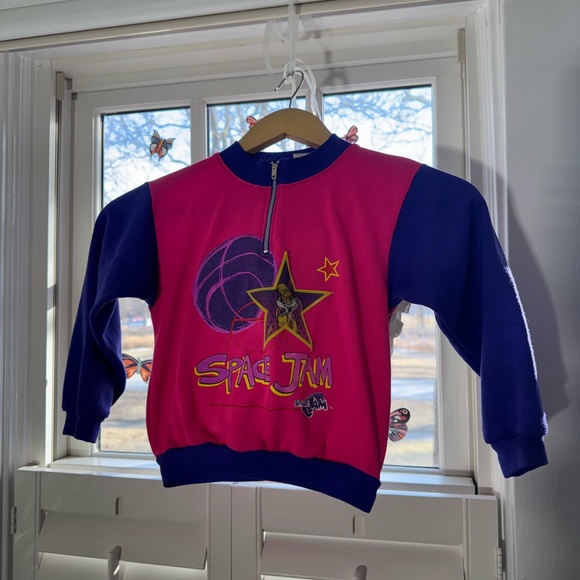 Vintage 1996 Warner Bros Space Jam Pink and Blue Quarter Zip
